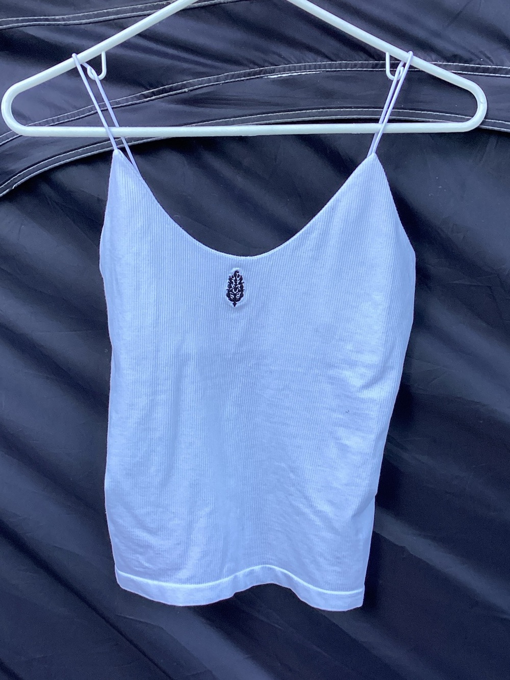 FP Movement by Free People Pale Blue Ribbed Camisole with Leaf Embroidery